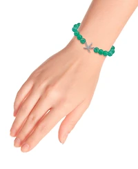 Macy's Aventurine Beads and Starfish Charm Silver Plated Stretch Bracelet