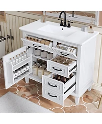 Casainc Freestanding Bathroom Vanity with Ceramic Sink Flip Drawers and Adjustable Shelf
