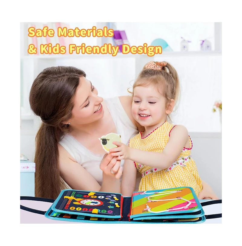 Cowin Busy Board 8 in 1 Busy Book Montessori Toys for Toddler Sensory Toys Developing Sensory Board Travel Toys Blue