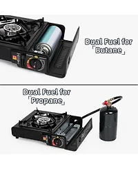 Aofar Dual Fuel Camping Stove – 7800 Btu Portable Butane & Propane Compatible Stove with Adapter Hose & Carrying Case