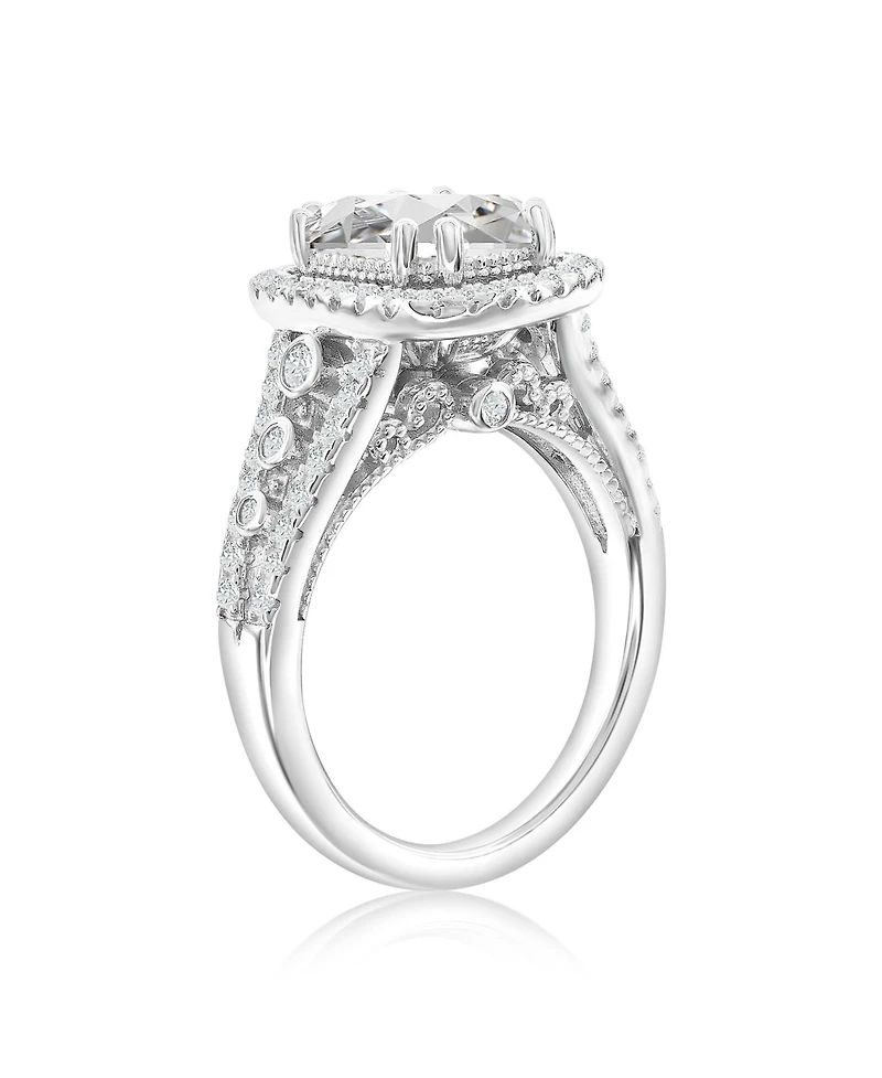 Suzy Levian Sterling Silver Cubic Zirconia Large Elongated Cushion Cut Center Stone Ring