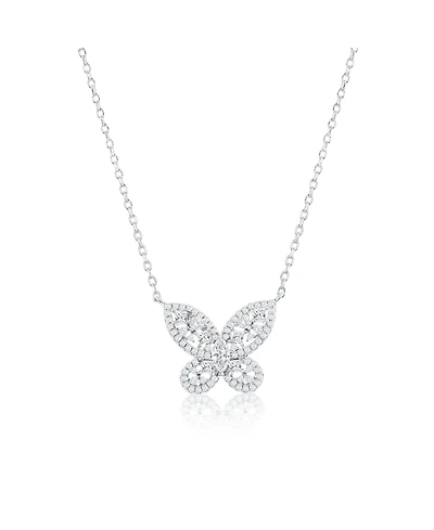 Suzy Levian Sterling Silver Multi-cut Cluster Cubic Zirconia Butterfly Pendant Necklace