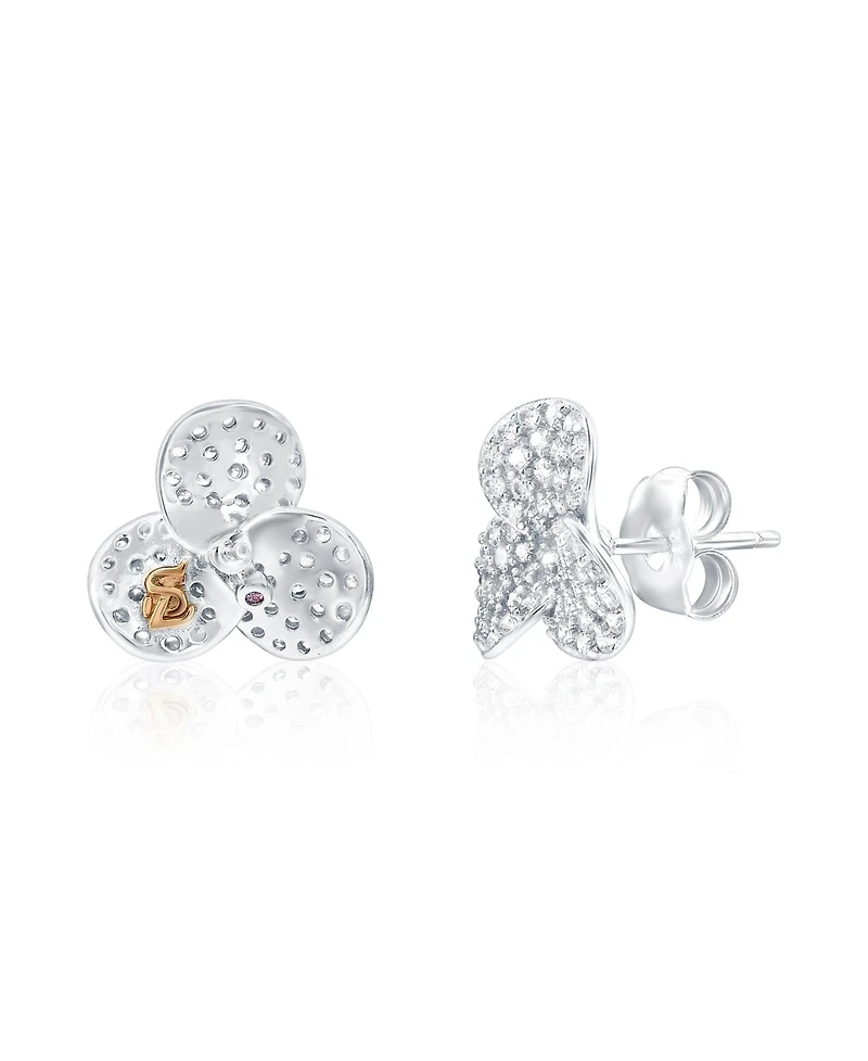 Suzy Levian Sterling Silver Cubic Zirconia Pave Petite Flower Stud Earrings