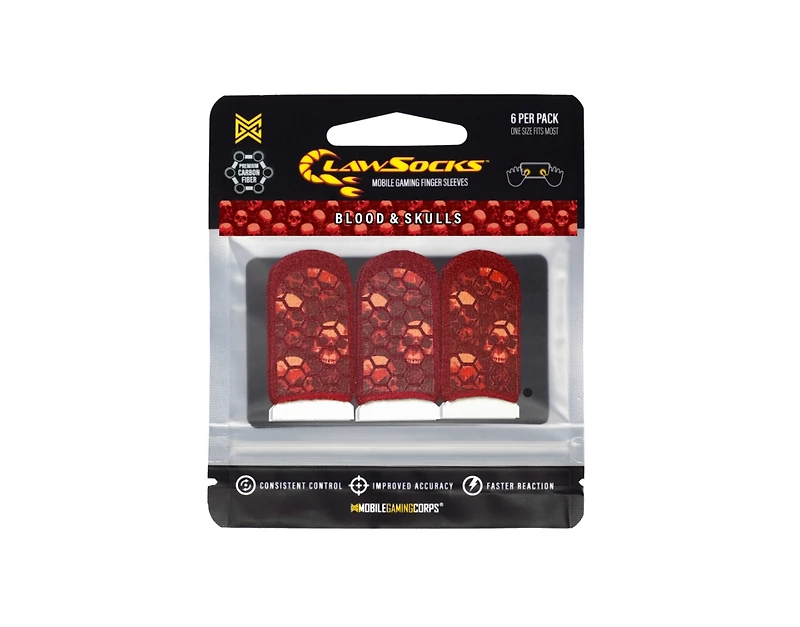 Mobile Gaming Corps 6 Pack ClawSocks Phone Gaming Finger Sleeves - Blood and Skulls