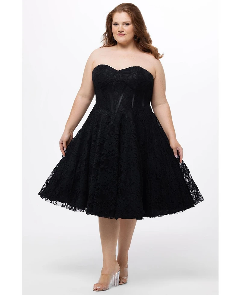 Celebrations by Sydney's Closet Women's Sweetheart Strapless Lace Bustier Party Dress