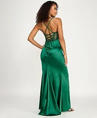 B Darlin Juniors' Beaded Satin Corset Bodycon Dress, Created for Macy's