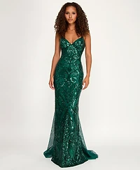 B Darlin Juniors' Sequin-Pattern Floor-Sweeping Gown