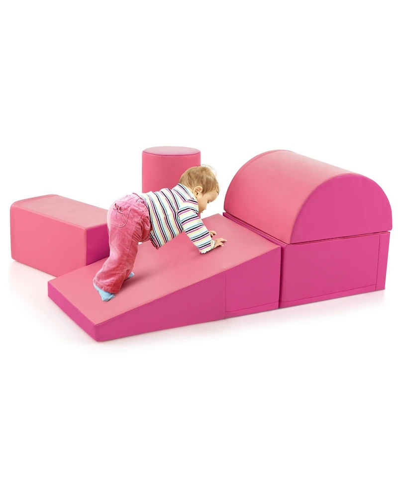 Skonyon 5-Piece Kids Climb and Crawl Activity Playset-Pink
