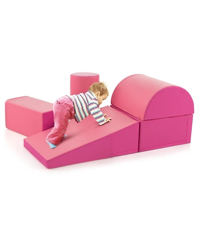 Skonyon 5-Piece Kids Climb and Crawl Activity Playset-Pink