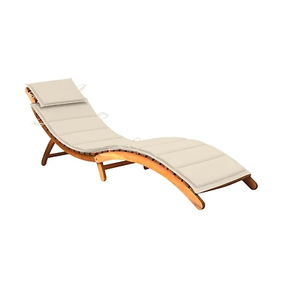 VidaXL Sun Lounger Cream Solid Acacia Wood Adult Foldable