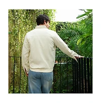 Campus Sutra Men's Cream White Lined-Tactile Bomber Jacket