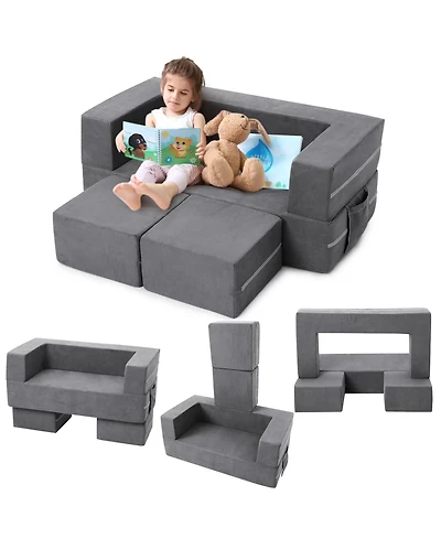 gaomon Kids Couch 3PCs Modular Play Couch, Toddler Convertible Sofa Foam Floor for Children, Bed Creative Set
