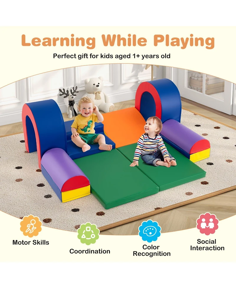 Hongge 8 Piece Soft Foam Climbing Play Set For Toddlers With Pu Leather Cover