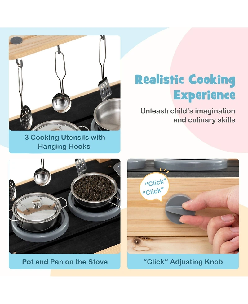 Skonyon Wooden Outdoor Mud Kitchen Playset with Water Faucet & Storage