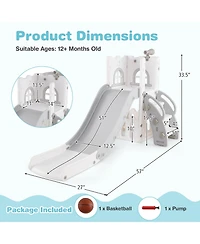 Skonyon 6-in-1 Toddler Slide L-shaped Playground with Basketball Hoop and Ladder