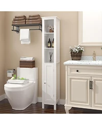 Freestanding Bathroom Storage Cabinet with Adjustable Shelves Slim Single Door Cabinet with Anti Tip and Open Compartments