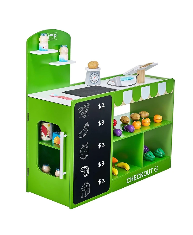 Mecale Wooden Pretend Play Grocery Store Toy Set with Accessories for Kids