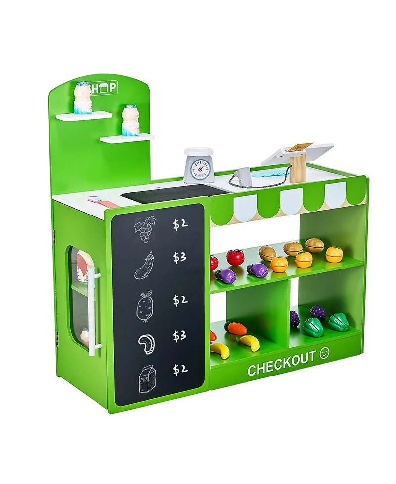 Mecale Wooden Pretend Play Grocery Store Toy Set with Accessories for Kids