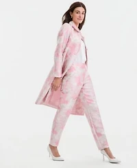 Kasper Womens Floral Jacquard Three Button Topper High Rise Slim Pants