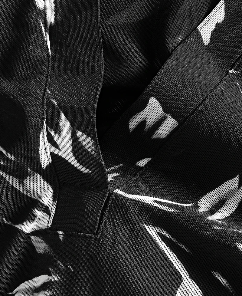 I.n.c. International Concepts Women's Long-Sleeve Printed Mesh Collared Top, Macy's Exclusive