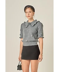 English Factory Women's Pearl Floral Ruffle Sleeve Knit