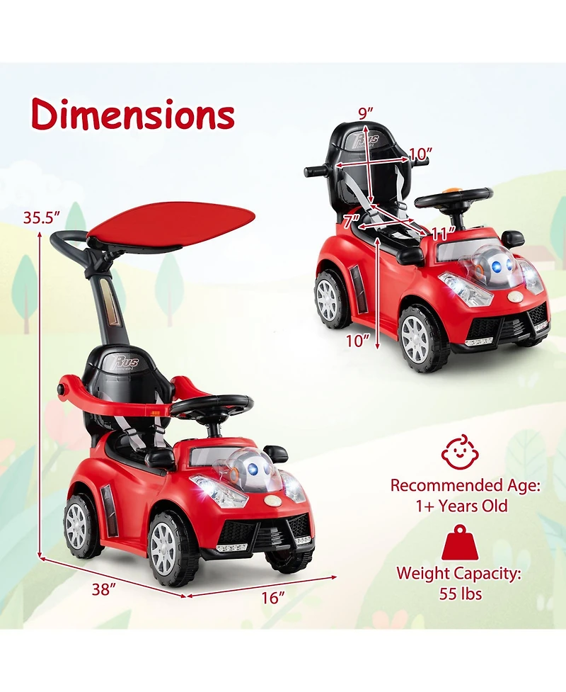 Costway Baby 3-in-1 Sliding Walker w/ Adjustable Canopy Horn Music & Light