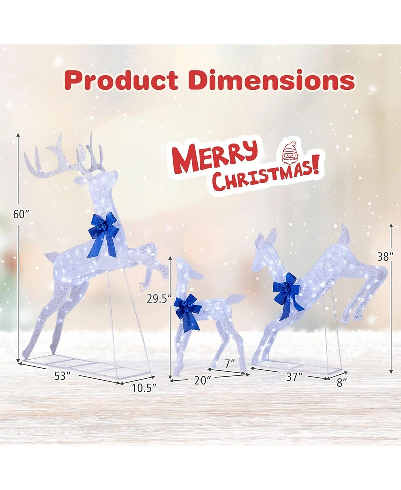 Costway 3 Pcs Lighted Christmas Reindeer Family Set Holiday Decoration with 255 Lights