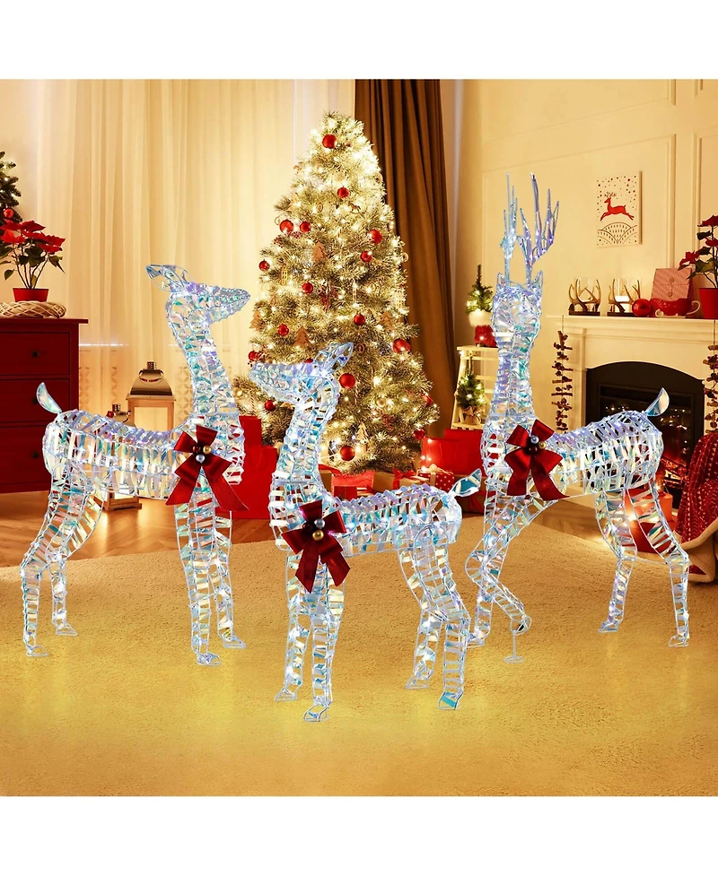 3-Piece Large Lighted Christmas Reindeer Family with Led Lights & Bows Buck