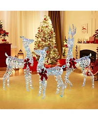 3-Piece Large Lighted Christmas Reindeer Family with Led Lights & Bows Buck