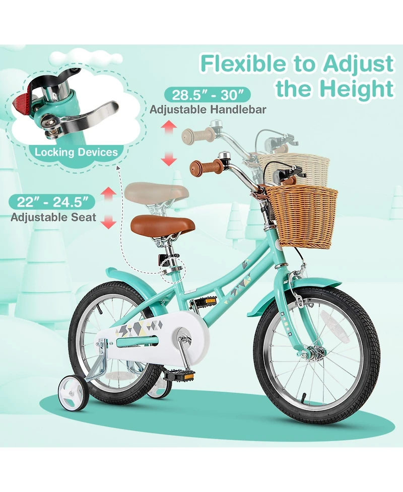 Gymax 16'' Kids Bike w/ Height Adjustable Handlebar Seat Basket Bell Training Wheels