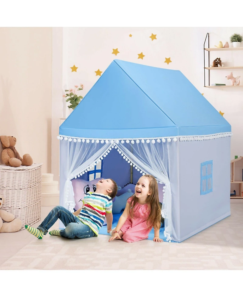 Skonyon Kids Play Tent Large Playhouse Children Play Castle Fairy Tent Gift with Mat-Blue
