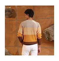 Campus Sutra Men's Pumpkin Orange & Chocolate Brown Panel-Jacquard Knit Pullover Sweater