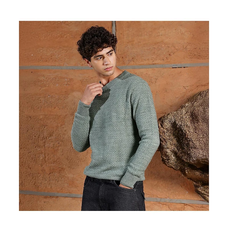 Campus Sutra Men's Geo-Jacquard Knit Pullover Sweater