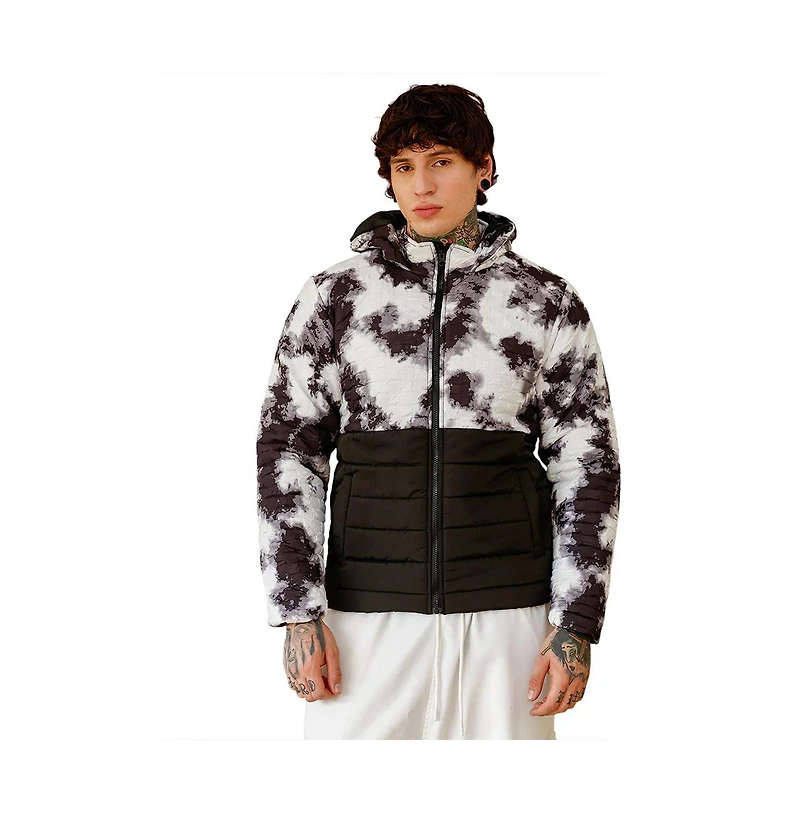 Campus Sutra Men's Obsidian Black & Chalk White Dye-Block Quilt Puffer Jacket