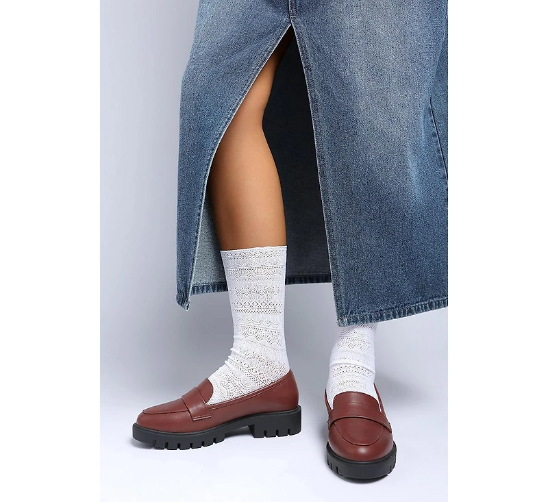 London Rag Women's Peridot Faux Leather Chunky Loafers