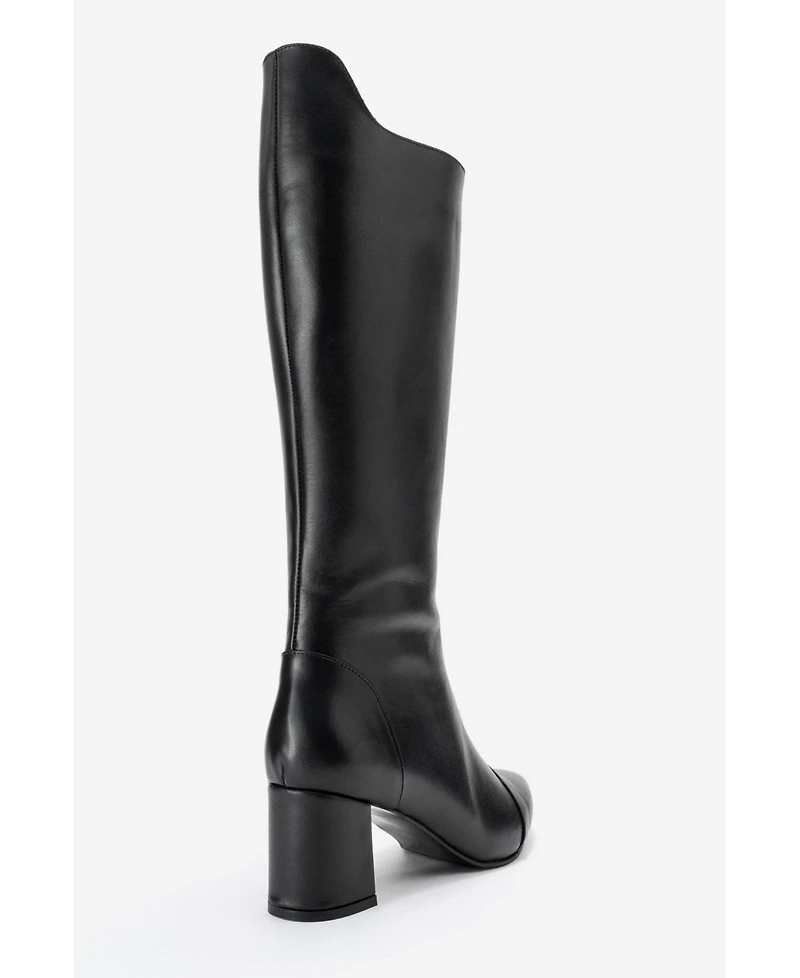 Forever & Always Shoes Osmera Leather Block Heel Knee High Boot (Women)