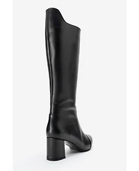 Forever & Always Shoes Osmera Leather Block Heel Knee High Boot (Women)