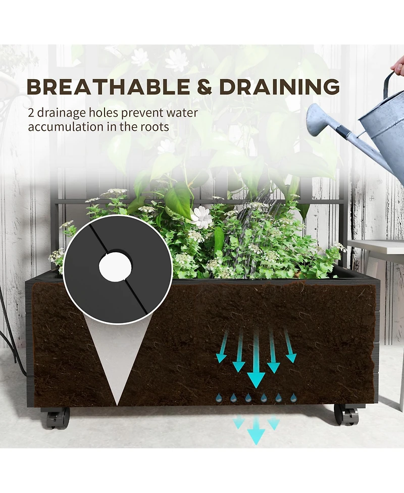 Outsunny Outdoor Planter with Trellis and Wheels Wooden Raised Planter Box