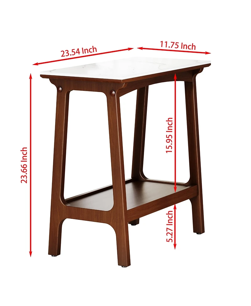 Casainc Retro Narrow Slate Side Table with Storage Shelf