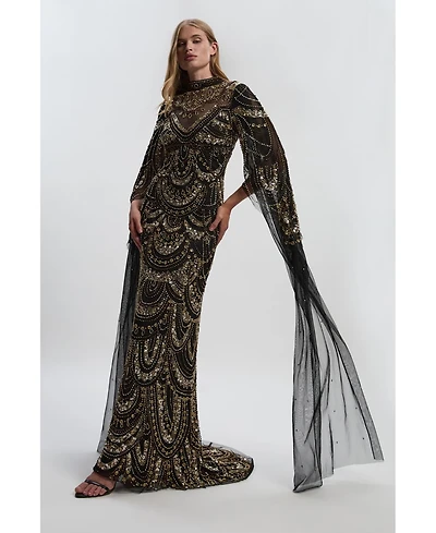 Karen Millen Women's Beaded Midaxi Cape Dress