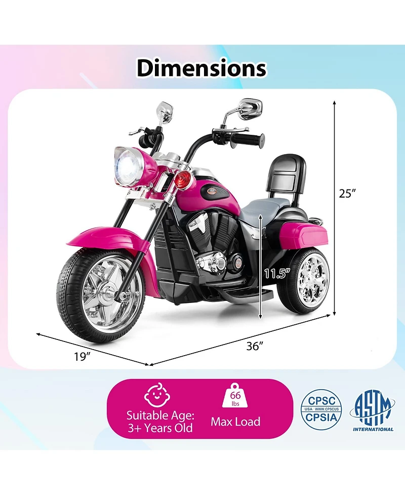 Sugift 6V Powered Toddler 3-Wheel Motorbike Ride On Toy with Horn and Headlight