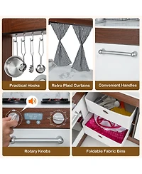 Sugift Wooden Corner Play Kitchen with Water Circulation System and Lights