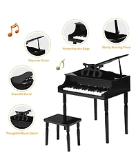 Sugift 30-Key Wood Toy Kids Grand Piano with Bench & Music Rack