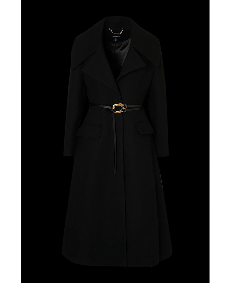 Karen Millen Women's Wool Shawl Collar Belted Midi Coat
