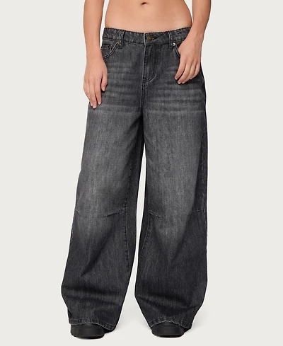 Edikted Womens Skater Girl Washed Low Rise Jeans