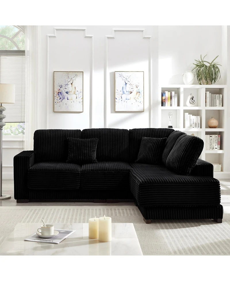 Streamdale Furniture Streamdale 93" L-Shaped Corduroy Sectional Sofa with Reversible Chaise (Black