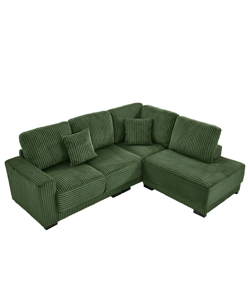 Streamdale Furniture Streamdale 93" L-Shaped Corduroy Sectional Sofa with Reversible Chaise (Green