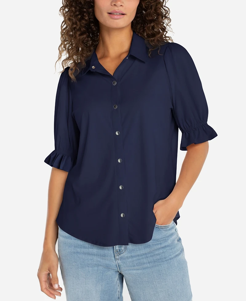 Liverpool Los Angeles Petite Puffed-Sleeve Blouse