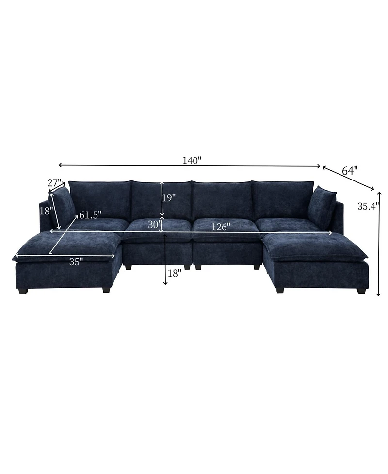 Streamdale Furniture Comfy Cloud 4-Seat Chenille Sofa Sleeper with Ottomans & Pillows