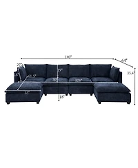 Streamdale Furniture Comfy Cloud 4-Seat Chenille Sofa Sleeper with Ottomans & Pillows